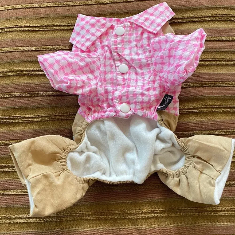 Dog Outfit Dress-Up XS Pink/Blue Khaki Girl Boy Trouser Pants Shirt Clothing